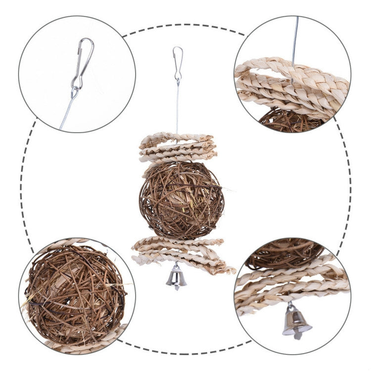 Cute Pet Cone Parrot Straw Rattan Ball Chewing Swing Ball Toy
