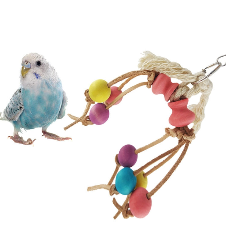 Creative Leather Rope Wooden Bead Parrot Bird Bite Toy