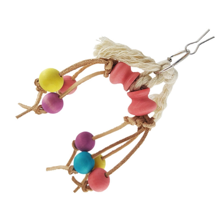 Creative Leather Rope Wooden Bead Parrot Bird Bite Toy