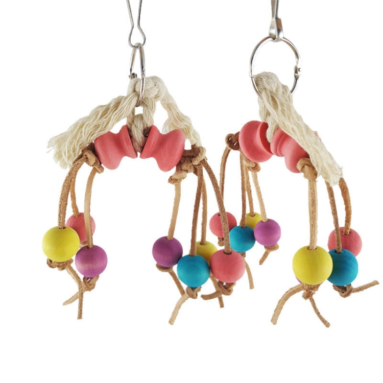 Creative Leather Rope Wooden Bead Parrot Bird Bite Toy