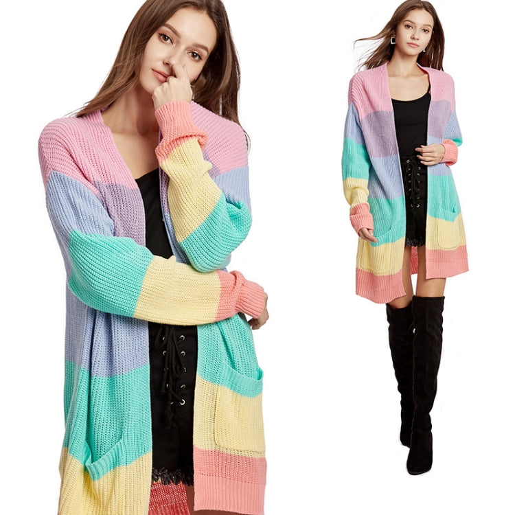 Loose Long Knitted Cardigan Women Sweater Jacket, Size: