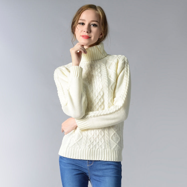 Women High Neck Knitted Sweater Long Sleeve Stranded Flower Bottoming Sweater, Size: