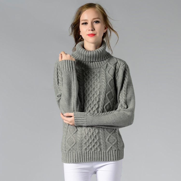 Women High Neck Knitted Sweater Long Sleeve Stranded Flower Bottoming Sweater, Size: