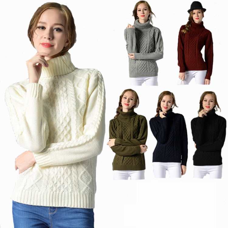 Women High Neck Knitted Sweater Long Sleeve Stranded Flower Bottoming Sweater, Size: