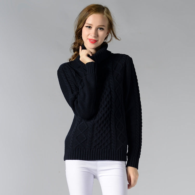 Women High Neck Knitted Sweater Long Sleeve Stranded Flower Bottoming Sweater, Size: