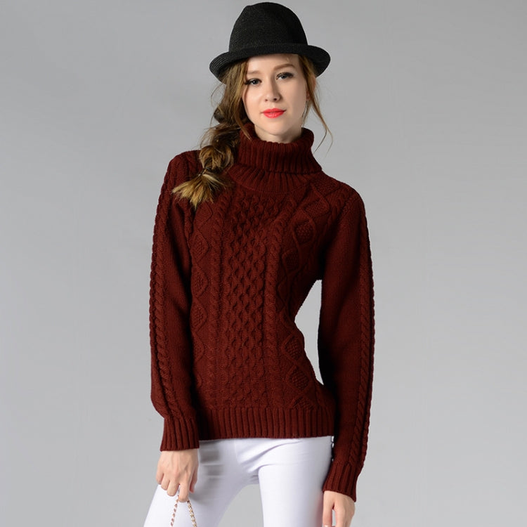 Women High Neck Knitted Sweater Long Sleeve Stranded Flower Bottoming Sweater, Size: