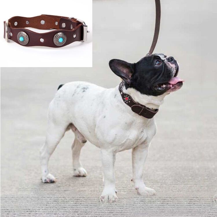 Vintage Ethnic Style Genuine Leather Pet Waved Diamond Collar, Specification: 520x25mm