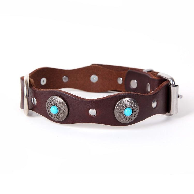 Vintage Ethnic Style Genuine Leather Pet Waved Diamond Collar, Specification: 520x25mm