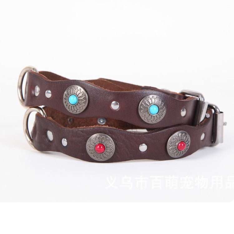 Vintage Ethnic Style Genuine Leather Pet Waved Diamond Collar, Specification: 520x25mm