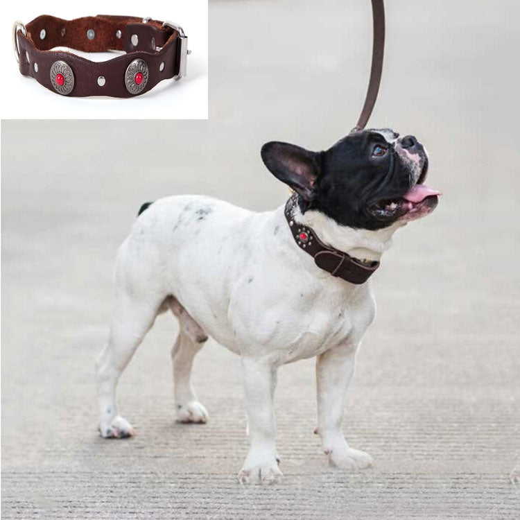 Vintage Ethnic Style Genuine Leather Pet Waved Diamond Collar, Specification: 520x25mm