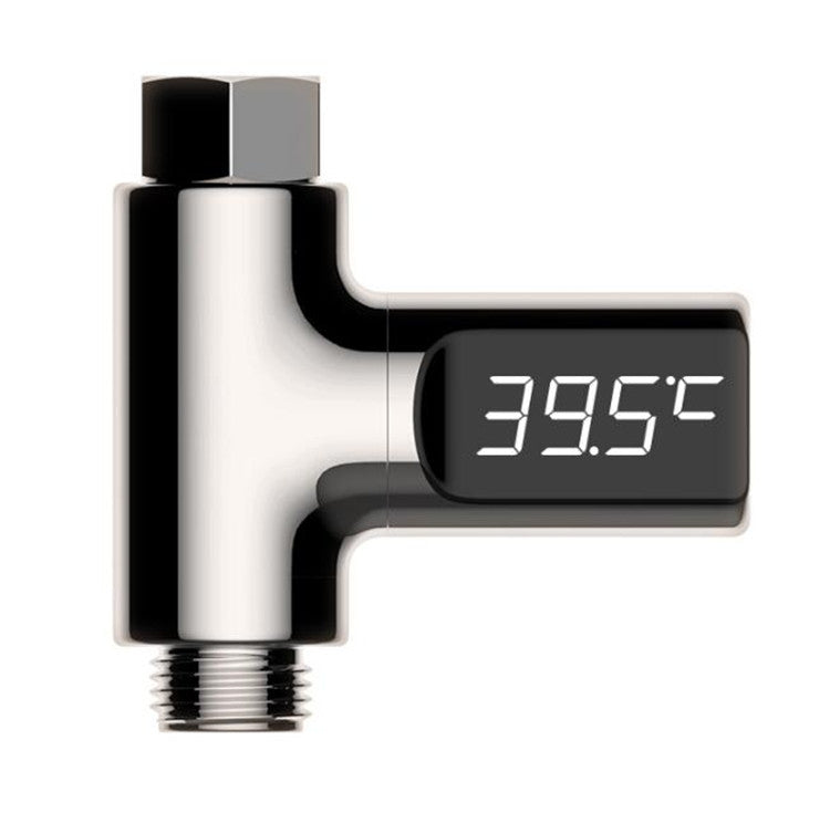 LED Display Celsius Water Temperature Meter Monitor Electricity Shower Thermometer 360 Degrees Rotation Flow Self Generating Temperature Gauge(Silver)