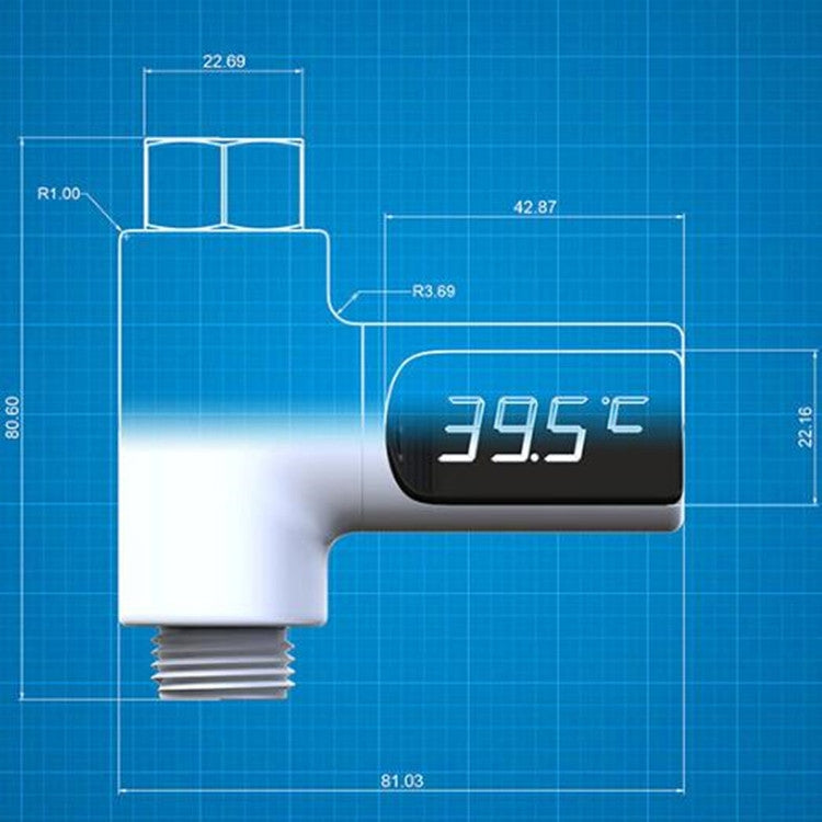 LED Display Celsius Water Temperature Meter Monitor Electricity Shower Thermometer 360 Degrees Rotation Flow Self Generating Temperature Gauge(Silver)