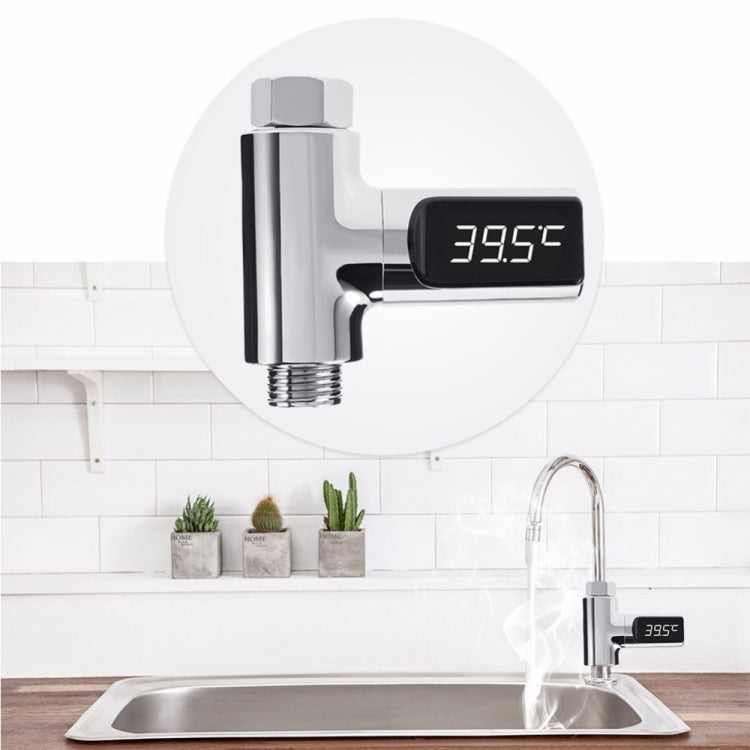 LED Display Celsius Water Temperature Meter Monitor Electricity Shower Thermometer 360 Degrees Rotation Flow Self Generating Temperature Gauge(Silver)