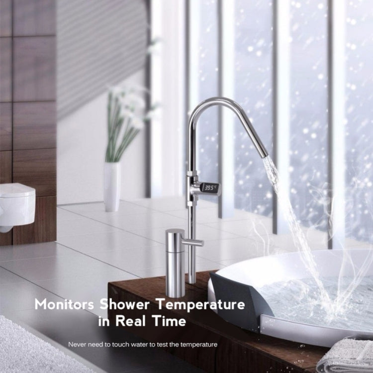 LED Display Celsius Water Temperature Meter Monitor Electricity Shower Thermometer 360 Degrees Rotation Flow Self Generating Temperature Gauge(Silver)