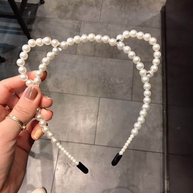 2 PCS Sweet Cute Little Bear Ears Pearl Flash Diamond Non-slip Headband(Bear)