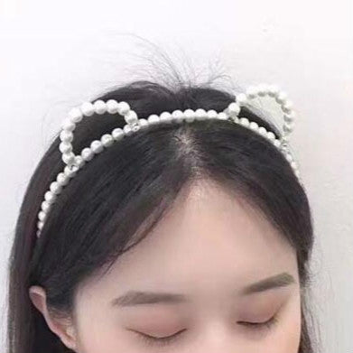 2 PCS Sweet Cute Little Bear Ears Pearl Flash Diamond Non-slip Headband(Bear)