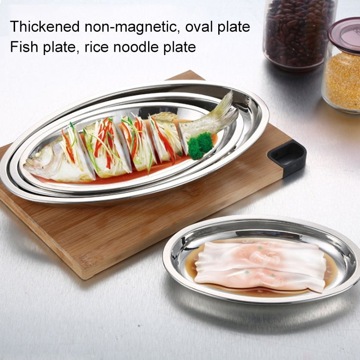 Jiadabao Stainless Steel Plate Steamed Fish Sausage Steamed Vermicelli Roll Plate Deep Egg-shaped Barbecue Dish, Diameter: 26cm