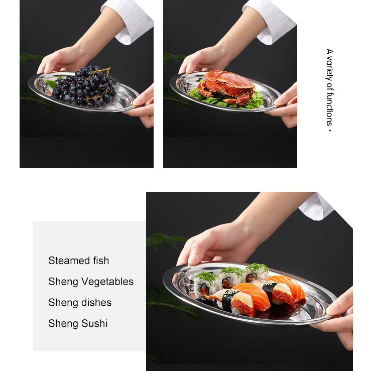 Jiadabao Stainless Steel Plate Steamed Fish Sausage Steamed Vermicelli Roll Plate Deep Egg-shaped Barbecue Dish, Diameter: 26cm