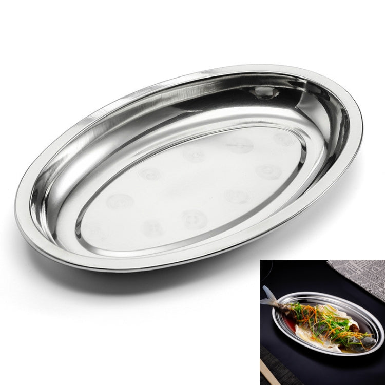 Jiadabao Stainless Steel Plate Steamed Fish Sausage Steamed Vermicelli Roll Plate Deep Egg-shaped Barbecue Dish, Diameter: 28cm