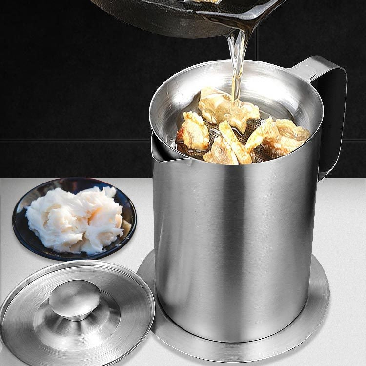Stainless Steel Leakproof Filter Mesh Oil Canister Kitchen Household Oil Storage Tank, Capacity: 1.5L