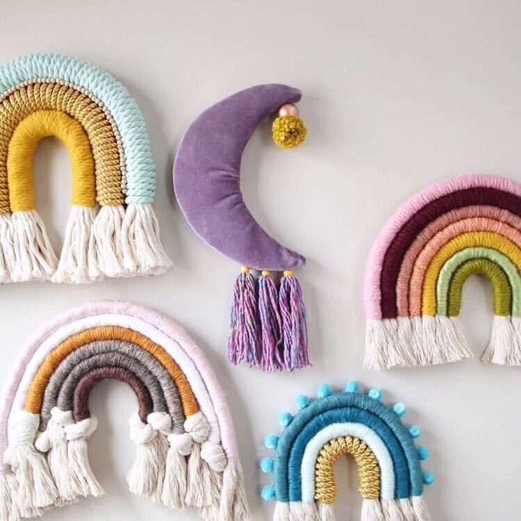 Rainbow Hand-woven Ornaments Tassel Decorative Wall Hanging Photo Props(Purple)