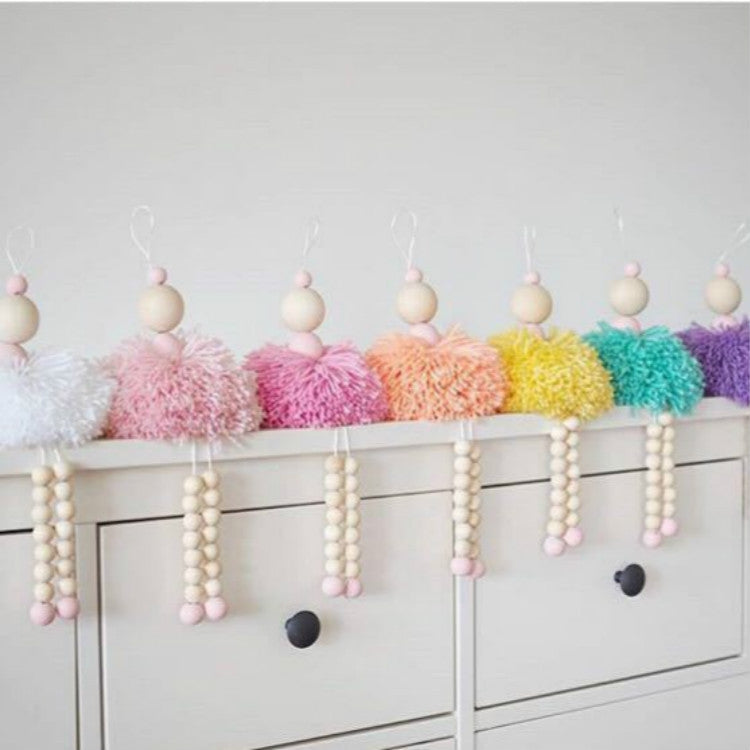 Children Tent Hair Ball Angel Wooden Beads Villain Pendant Decoration Toys