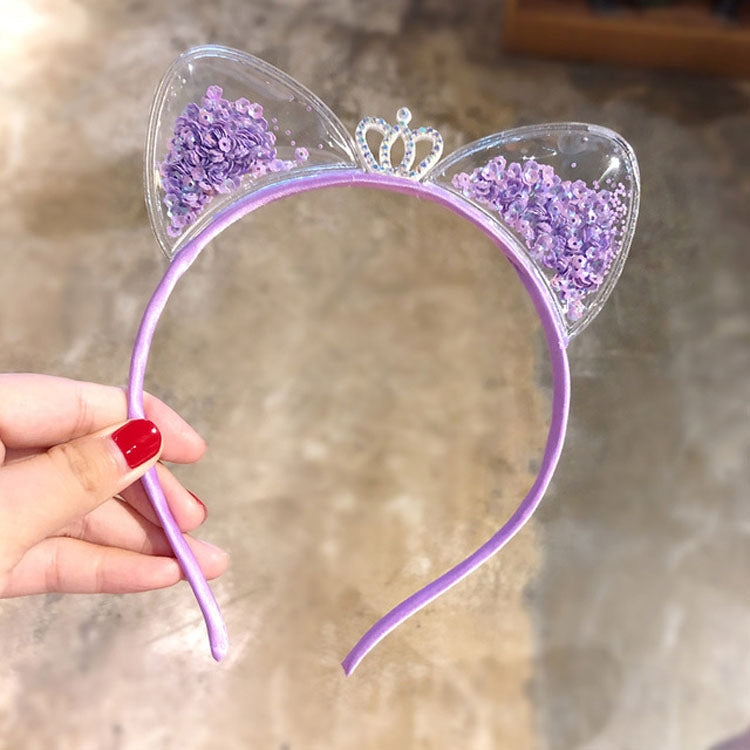 Girls Cute Sequin Cat Ears Headbands Hair Accessories, Color:5