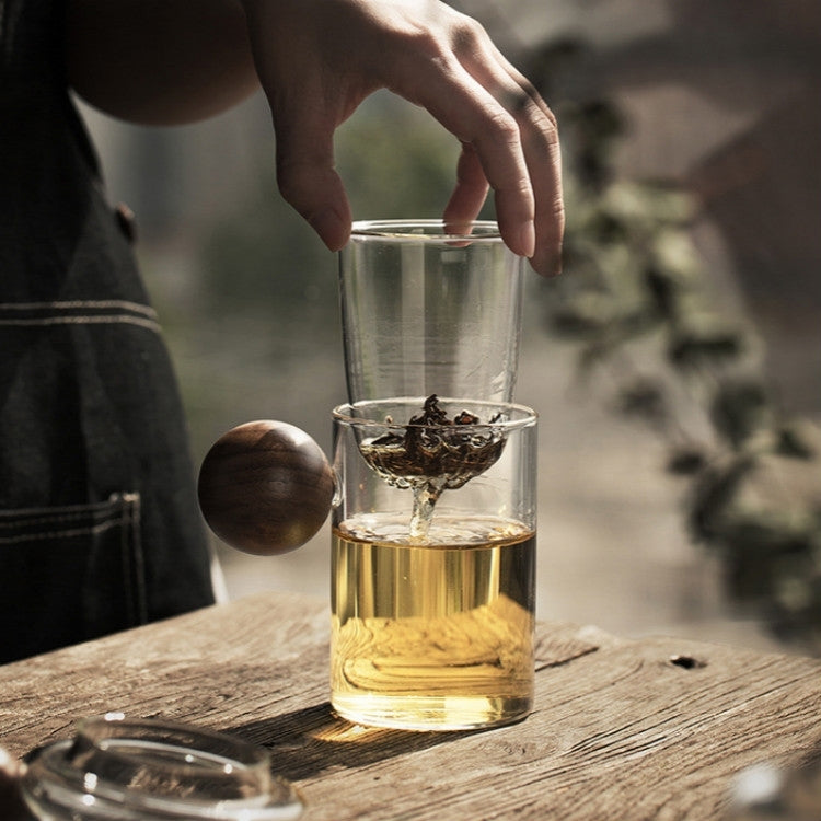High Borosilicate Heat-resistant Glass Wooden Ball Handle Tea Cup, Style:Jupiter Cup 7A