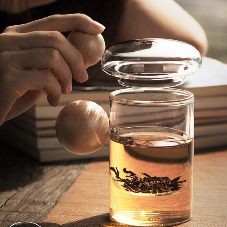 High Borosilicate Heat-resistant Glass Wooden Ball Handle Tea Cup, Style:Jupiter Cup 7B