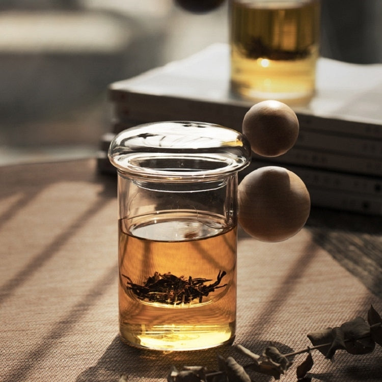 High Borosilicate Heat-resistant Glass Wooden Ball Handle Tea Cup, Style:Jupiter Cup 7B