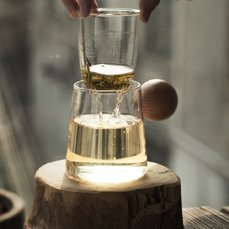 High Borosilicate Heat-resistant Glass Wooden Ball Handle Tea Cup, Style:First Star Cup 7B