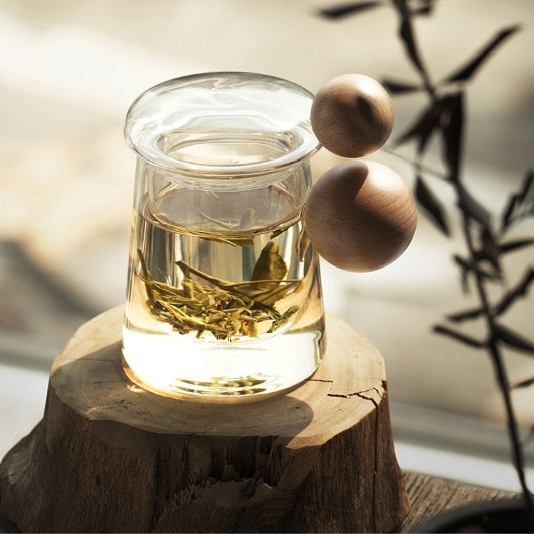 High Borosilicate Heat-resistant Glass Wooden Ball Handle Tea Cup, Style:First Star Cup 7B
