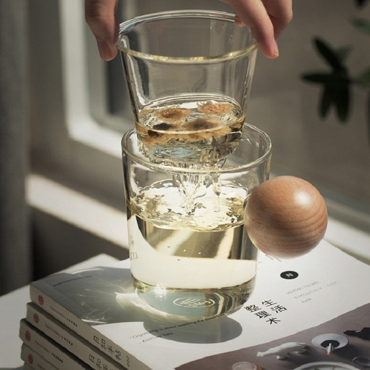 High Borosilicate Heat-resistant Glass Wooden Ball Handle Tea Cup, Style:Lexing Cup 7B