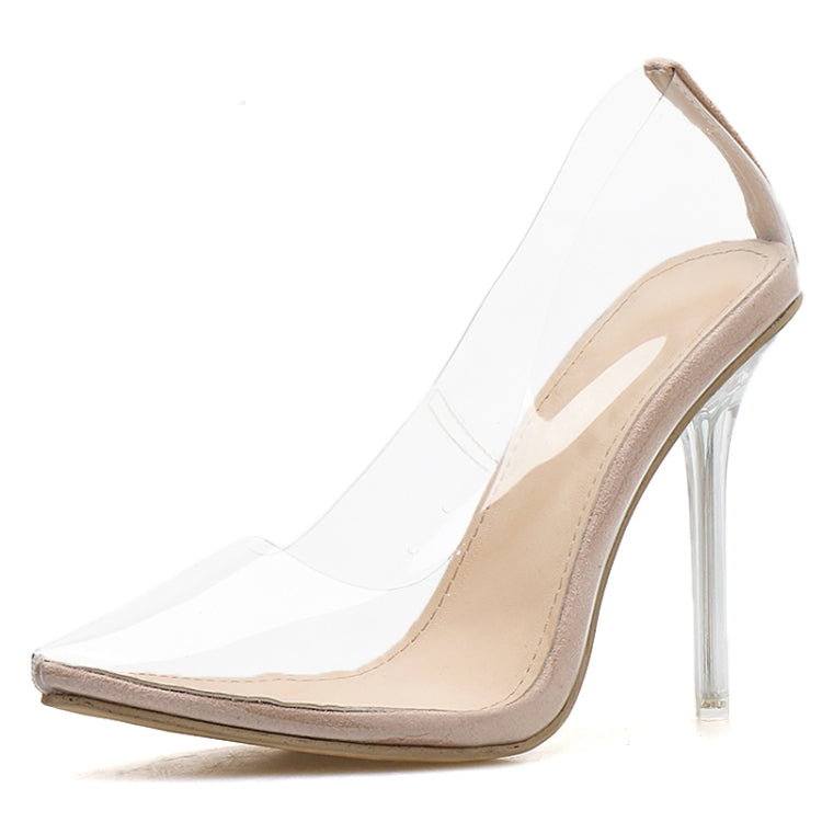 PVC Woman Transparent Sandals Thin Slip Shoes Pointed Toe High Heels, Size:35(Apricot)
