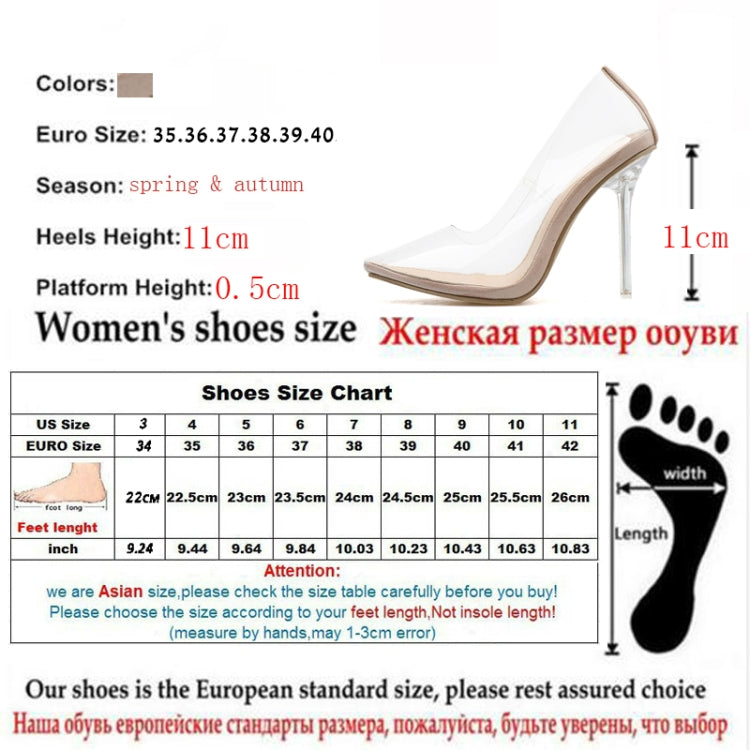 PVC Woman Transparent Sandals Thin Slip Shoes Pointed Toe High Heels, Size:36(Apricot)
