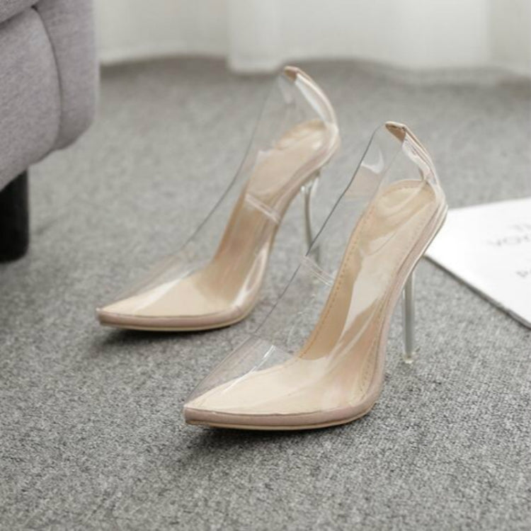 PVC Woman Transparent Sandals Thin Slip Shoes Pointed Toe High Heels, Size:38(Apricot)