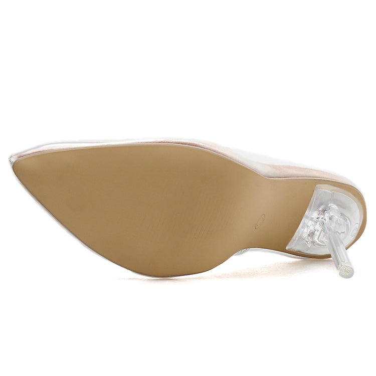 PVC Woman Transparent Sandals Thin Slip Shoes Pointed Toe High Heels, Size:41(Apricot)