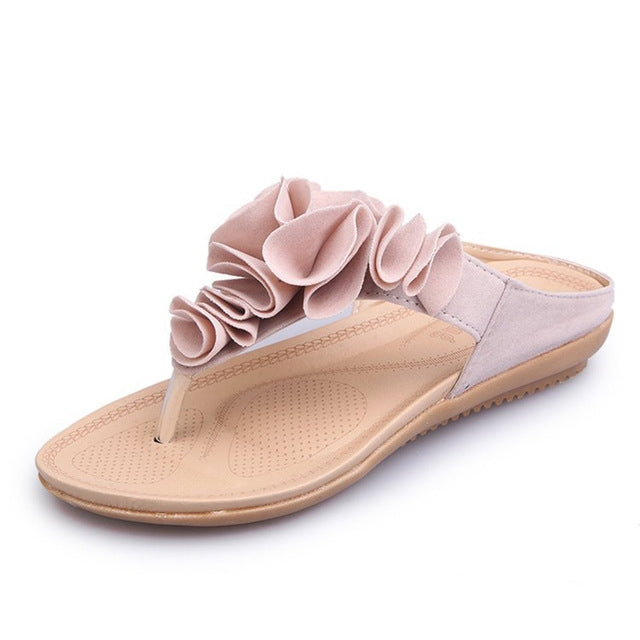 Bohemian Toe Slippers Women Flower Sandals, Shoe Size:36(Beige)