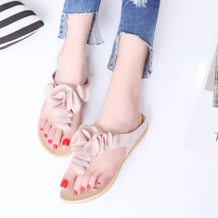 Bohemian Toe Slippers Women Flower Sandals, Shoe Size:36(Beige)