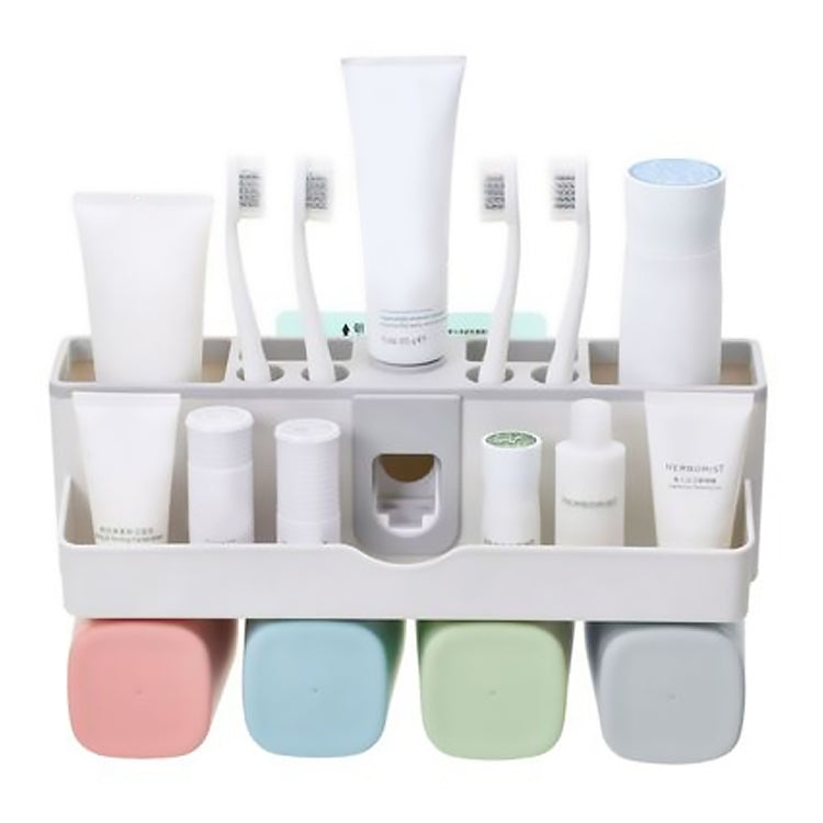 Wall-mounted Lazy Simple Automatic Toothpaste Toothbrush Holder Set, Specification:Family of Four