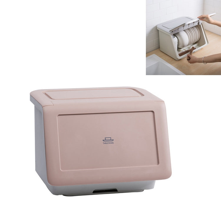 Household Drained Tableware Storage Box with Lid(Pink)