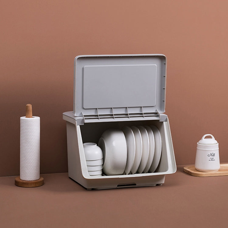 Household Drained Tableware Storage Box with Lid(Pink)