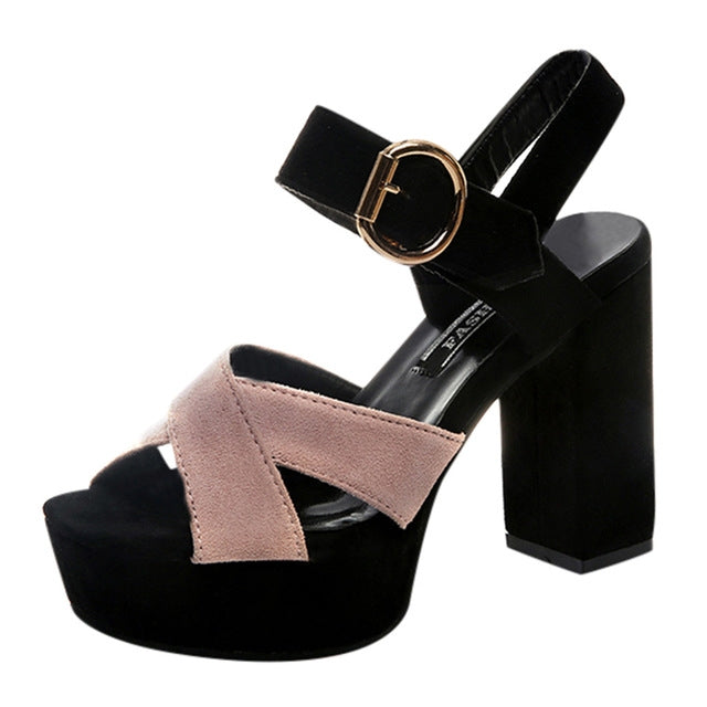 One Word Buckle Fish Mouth Cross Platform High Heels Sandals, Shoe Size:35