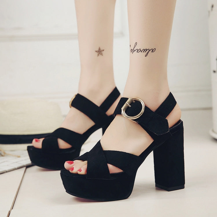 One Word Buckle Fish Mouth Cross Platform High Heels Sandals, Shoe Size:35