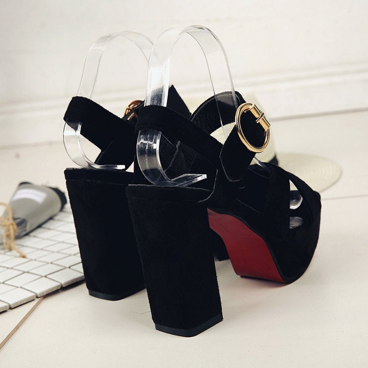 One Word Buckle Fish Mouth Cross Platform High Heels Sandals, Shoe Size:35