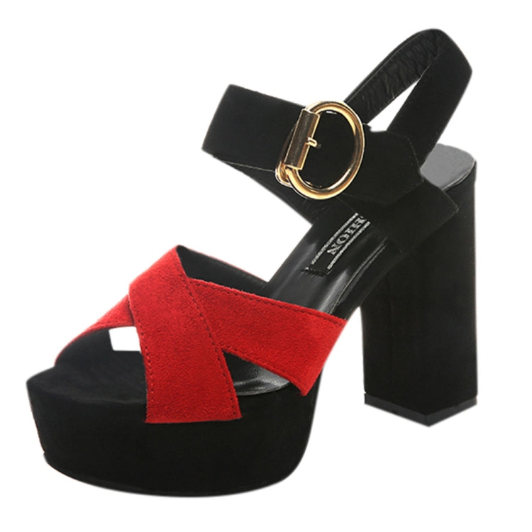 One Word Buckle Fish Mouth Cross Platform High Heels Sandals, Shoe Size:35