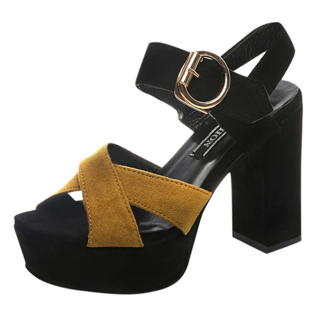 One Word Buckle Fish Mouth Cross Platform High Heels Sandals, Shoe Size:35