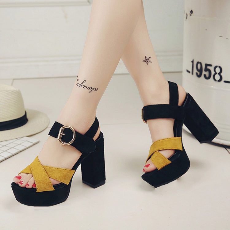 One Word Buckle Fish Mouth Cross Platform High Heels Sandals, Shoe Size:35