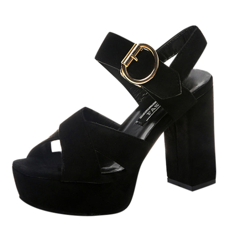 One Word Buckle Fish Mouth Cross Platform High Heels Sandals, Shoe Size:35