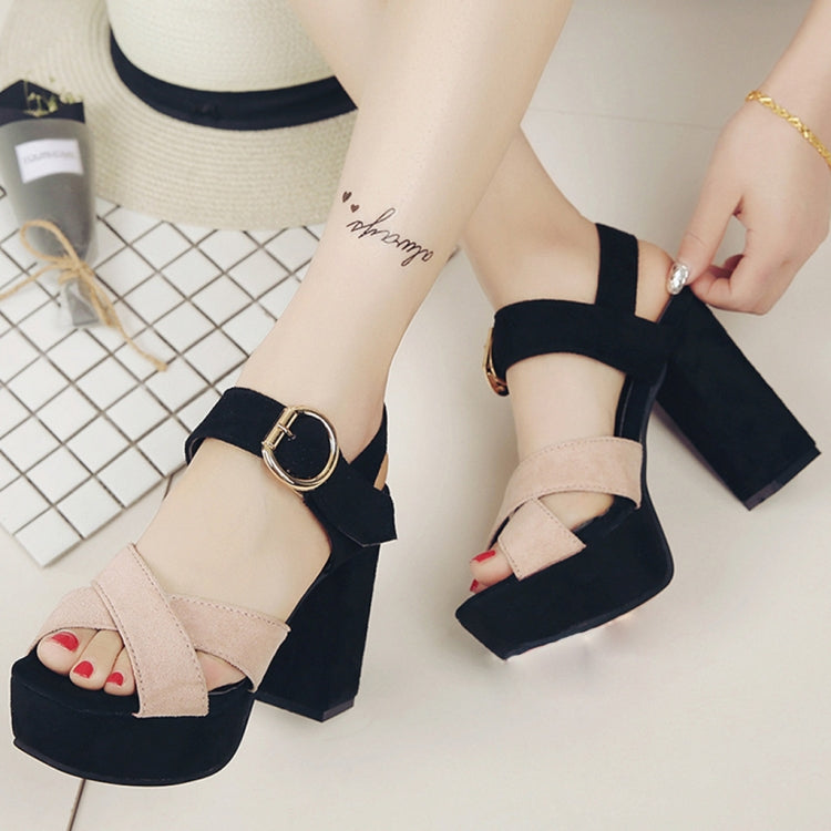 One Word Buckle Fish Mouth Cross Platform High Heels Sandals, Shoe Size:35